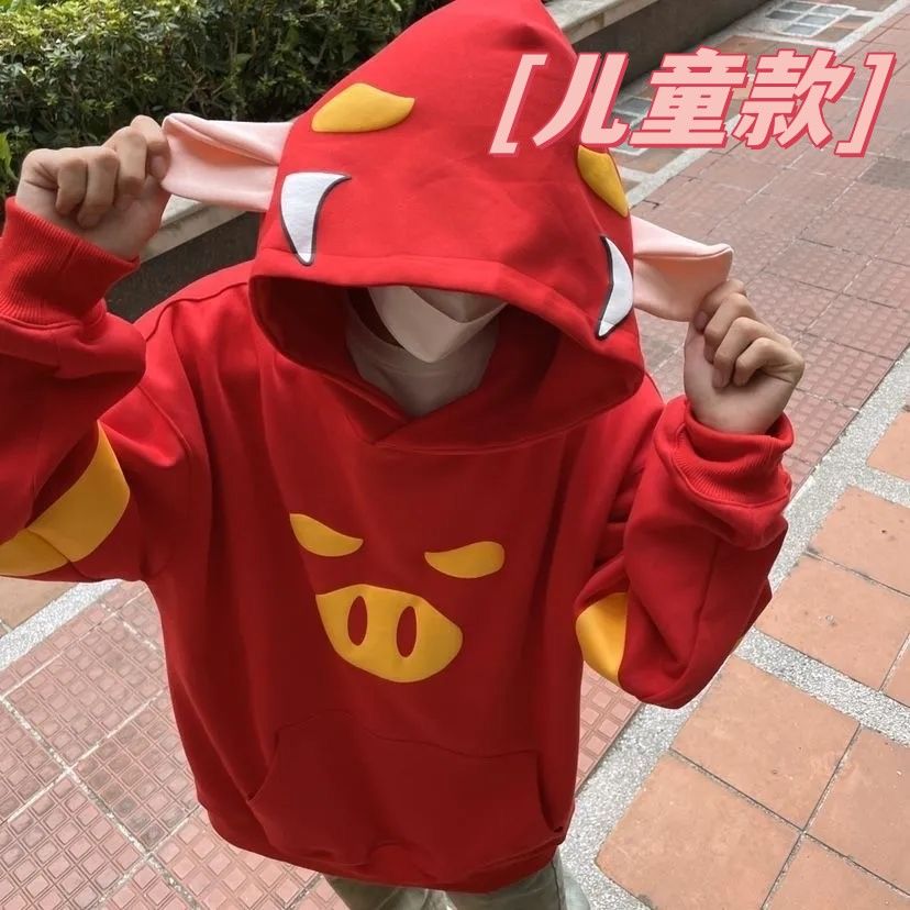 2023新款趣味发泡搞怪儿童猪猪侠卫衣连帽宽松加绒小孩套头帽衫胄