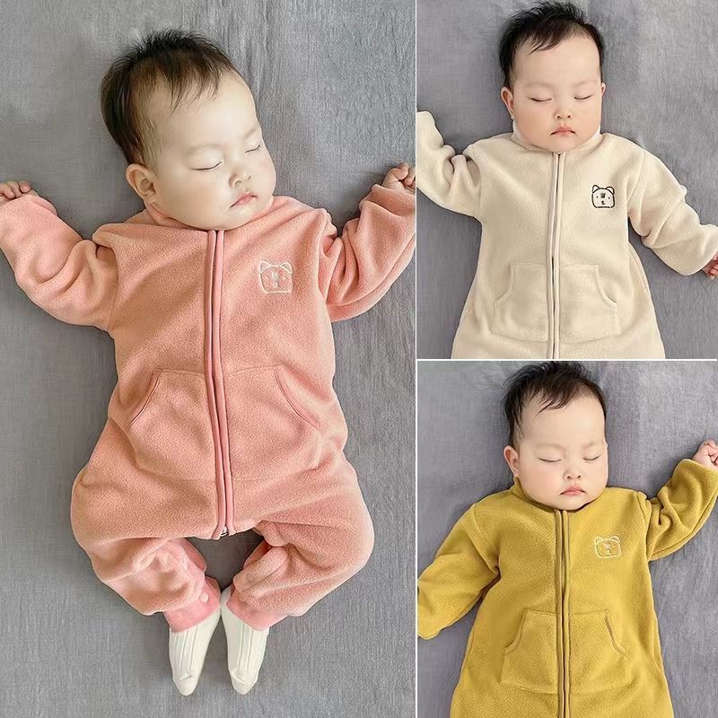 2023秋冬加绒秋冬季衣婴儿秋冬季罩衣外出爬服宝宝链保暖哈衣服瞓