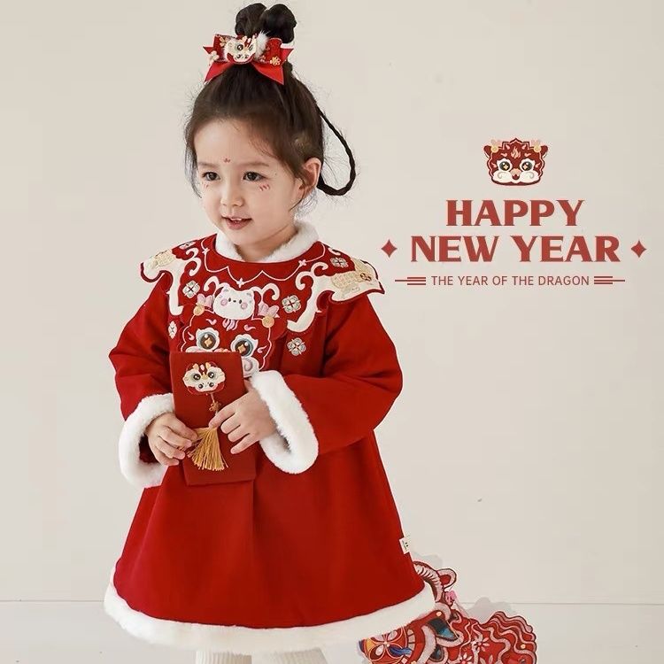 汉服女童唐装冬季加绒儿童加厚新款新年中国冬装保暖古装宝宝拜年