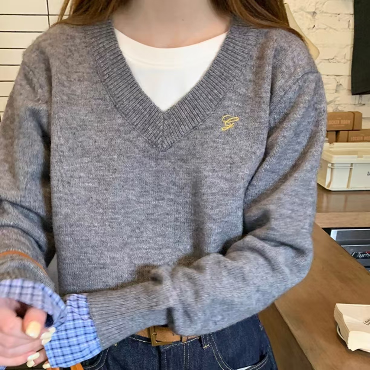 21-30 晴晴家毛衣女秋冬穿搭内搭打底长袖上衣宽松外套灰色针织衫