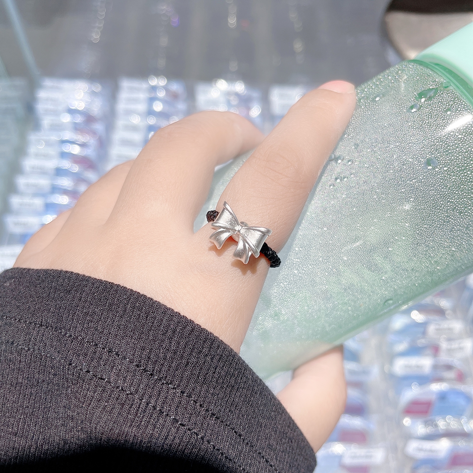 足银布艺戒指 3D足银超轻硬银蝴蝶结编织戒指手工气质轻奢时尚