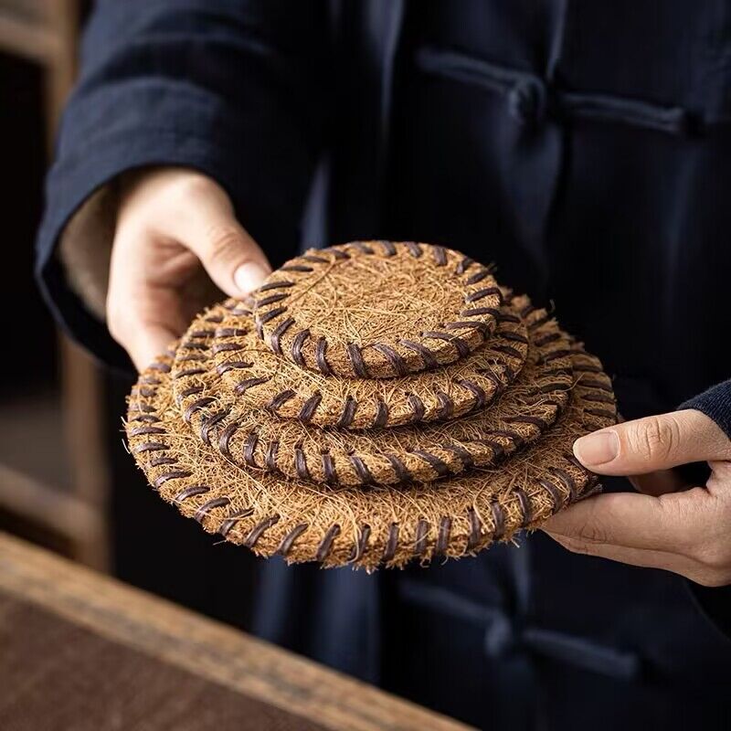 物姿天然椰丝杯垫椰棕特色茶垫鬃毛垫 茶具养壶垫 棕毛编织隔热垫