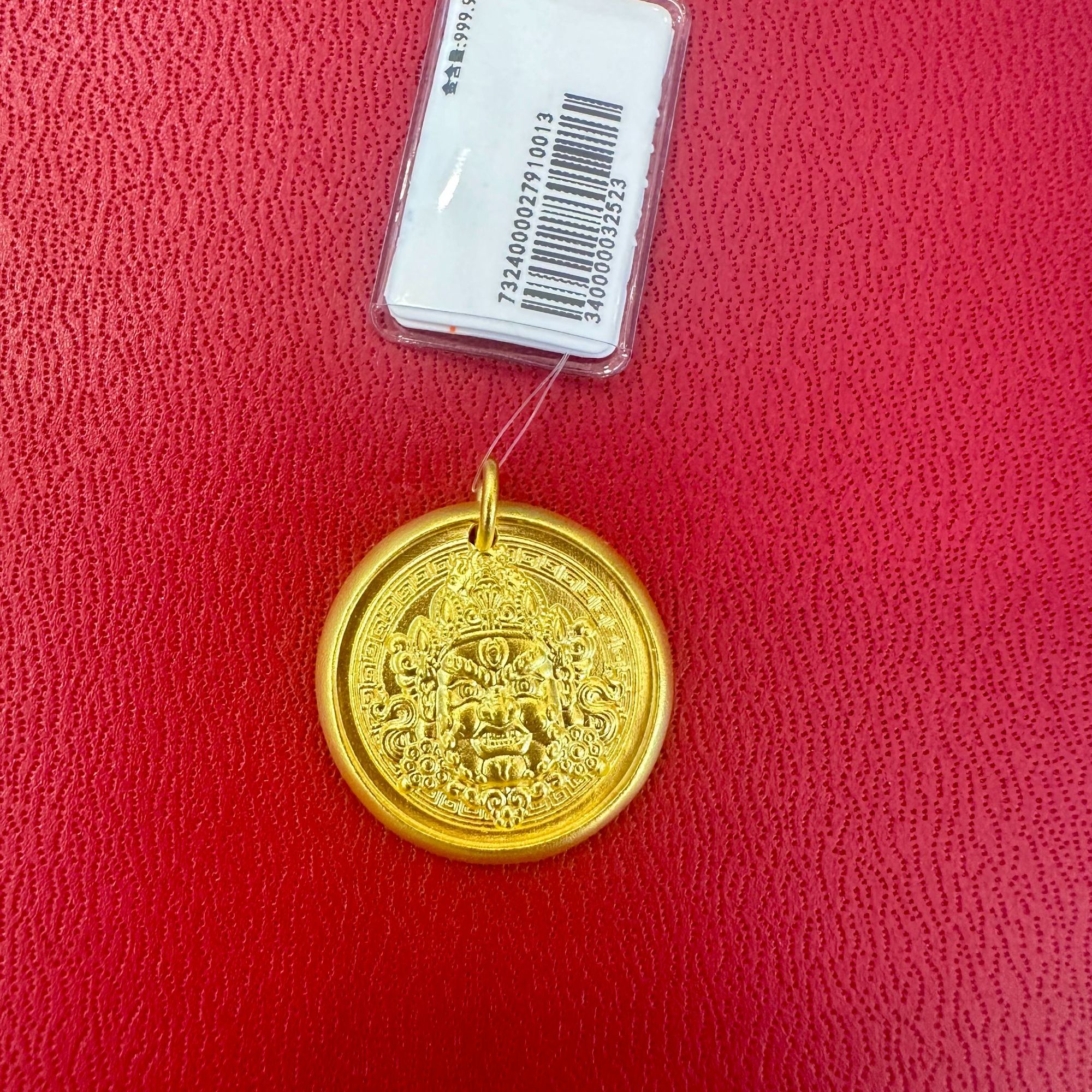 足金古法精品黄财神吊坠