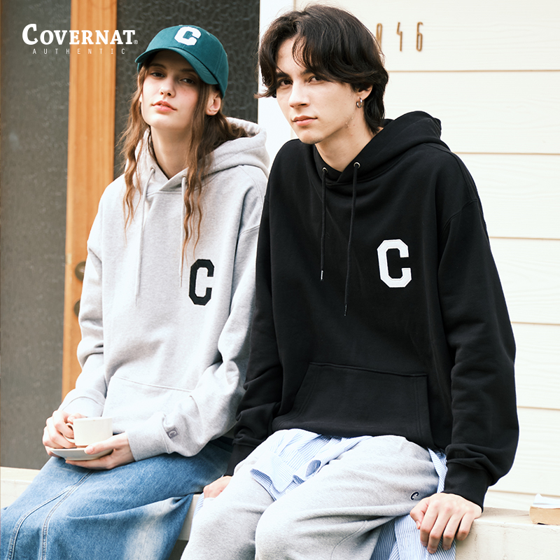 COVERNAT正品男女秋冬季1长袖C字母刺绣连帽套头上衣CO0000HD01