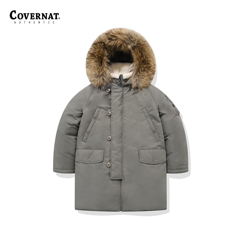 COVERNAT羽绒服男女尼龙防风防水可拆卸毛领中长外套CO2204DP17