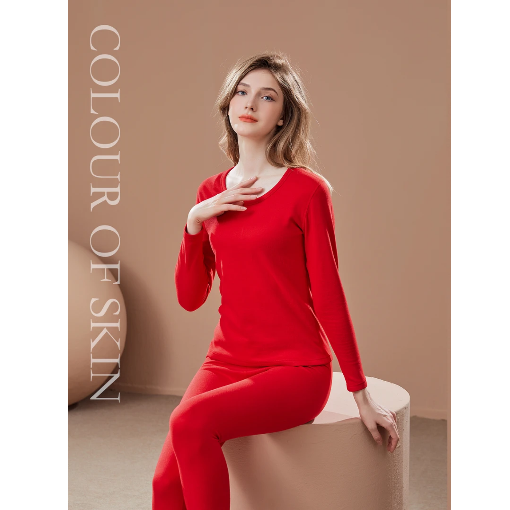 【本命年女款红色】新款女士蚕丝羊绒秋冬季保暖套装速热秒升温