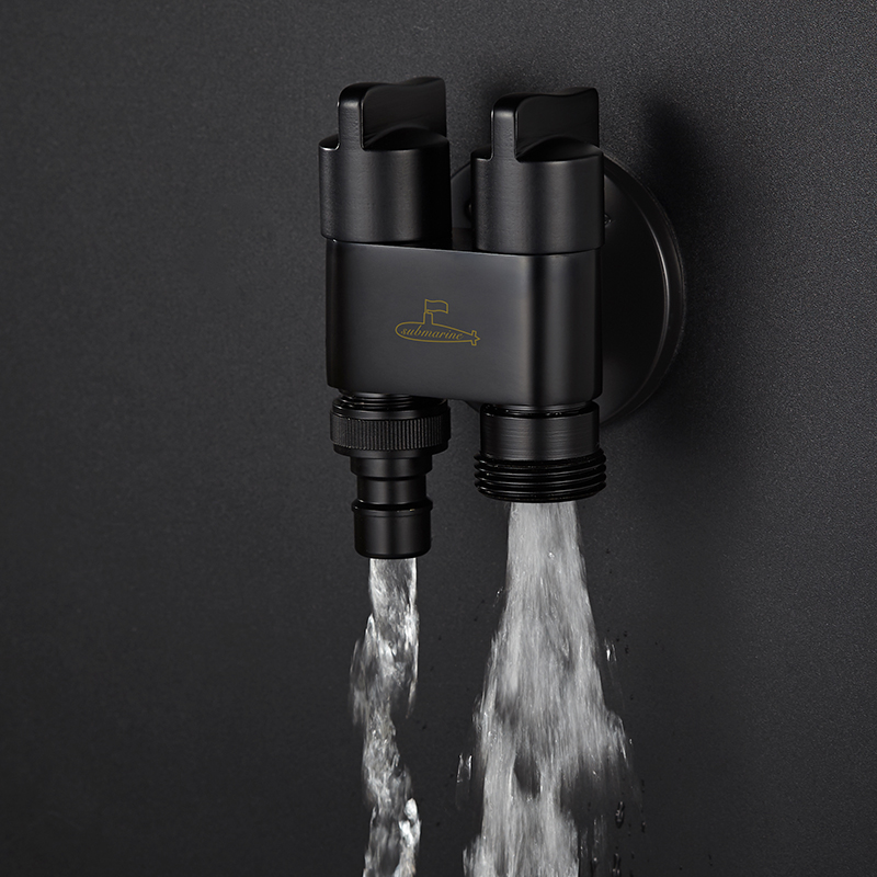 潜水艇一进二出三通角阀双把双控出水全铜可接喷枪