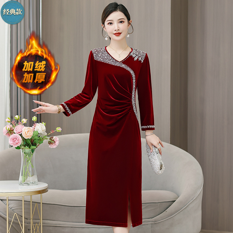 高贵婚礼婚宴礼服长裙子秋冬连衣裙高端女款高档新款修身显瘦气质