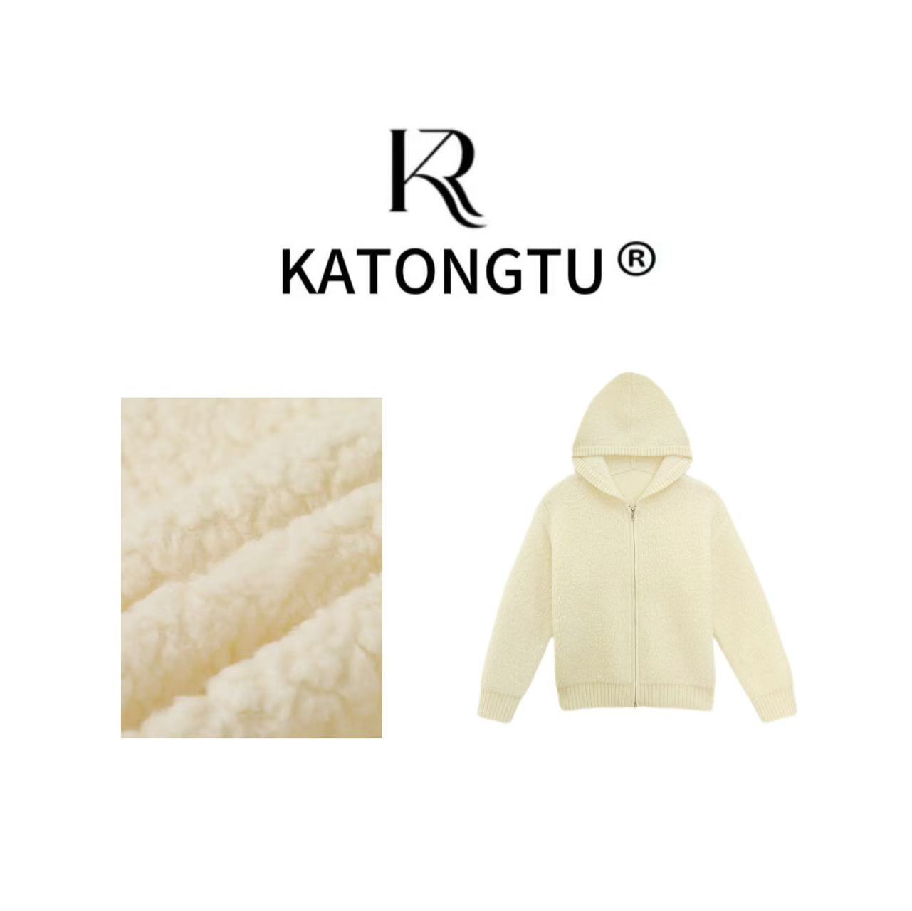 katongtu/【奶呼呼】冬季新款纯色软糯绒面针织连帽外套 YN24477