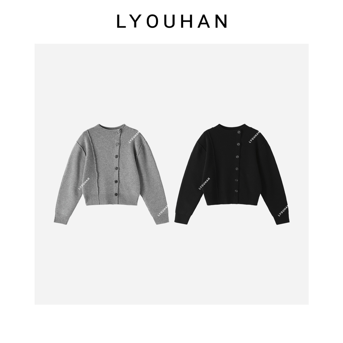 HAN YU  设计款圆领斜纽扣宽松百搭毛衣  2312A1868