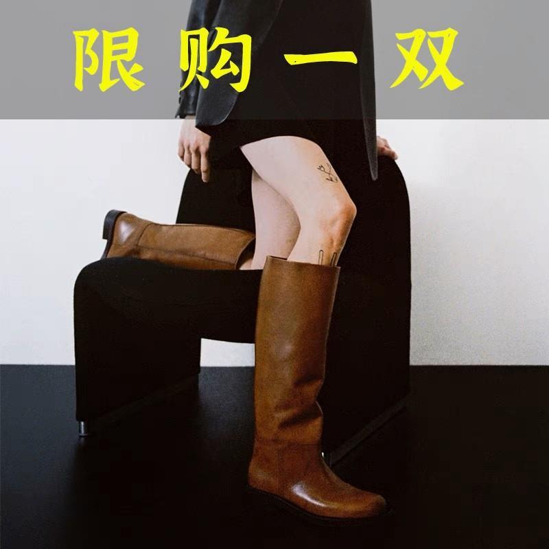 红蜻蜓牌百搭版～新款长靴女年真皮圆头韩版高筒靴子长筒中筒大