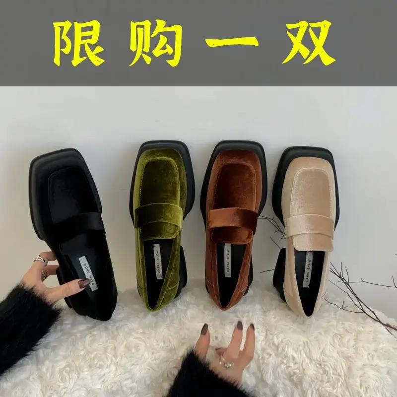 红蜻蜓牌厚底乐福鞋英伦风小皮鞋春秋新款高跟小众百搭单鞋豆豆