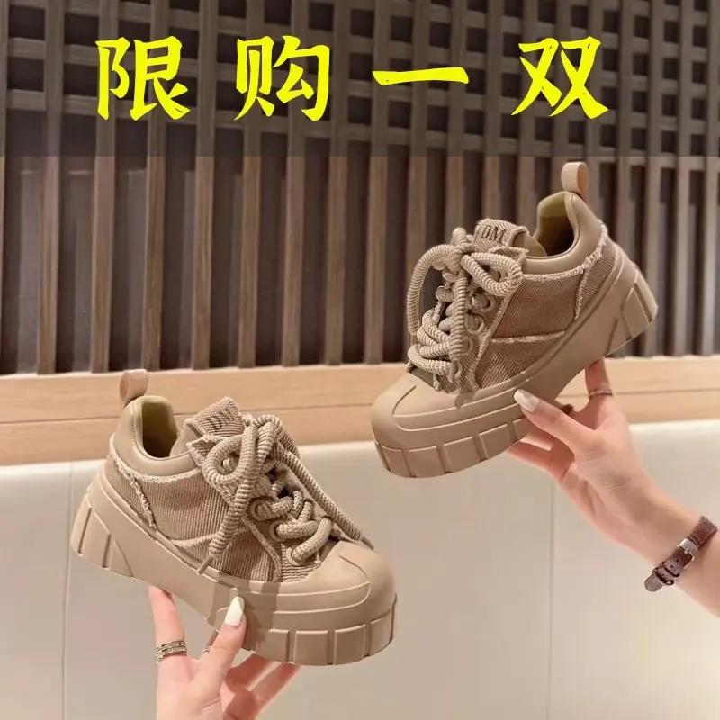 红蜻蜓牌【设计师款】秋季新款小白鞋女士帆布厚底舒适百搭