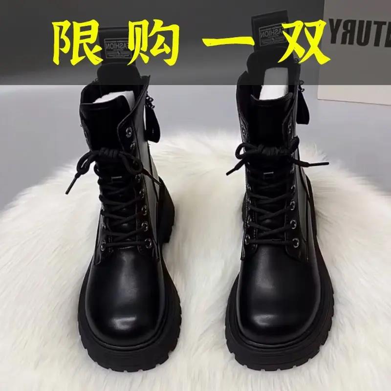 红蜻蜓牌2023秋冬新款英伦风马丁靴女黑色复古后拉链厚底显高百