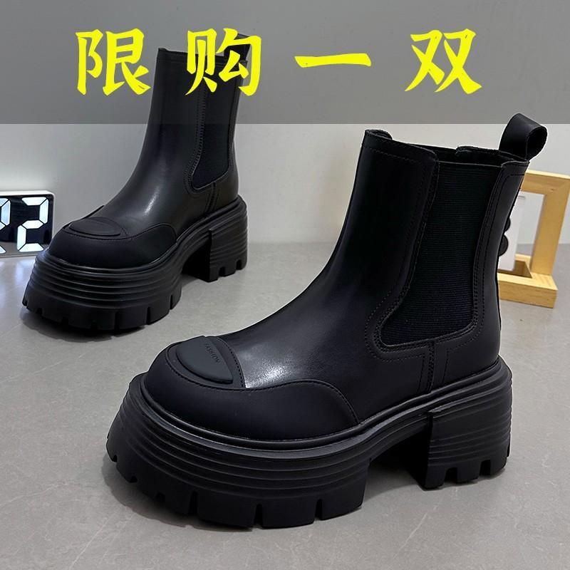 红蜻蜓牌厚底切尔西靴女2023秋季新款英伦风真皮马丁靴时尚烟筒
