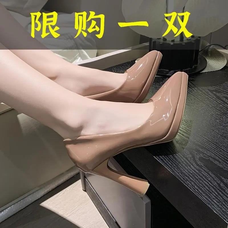 红蜻蜓牌2023春秋新款粗跟细跟超高跟女鞋尖头小个子防水台配裙