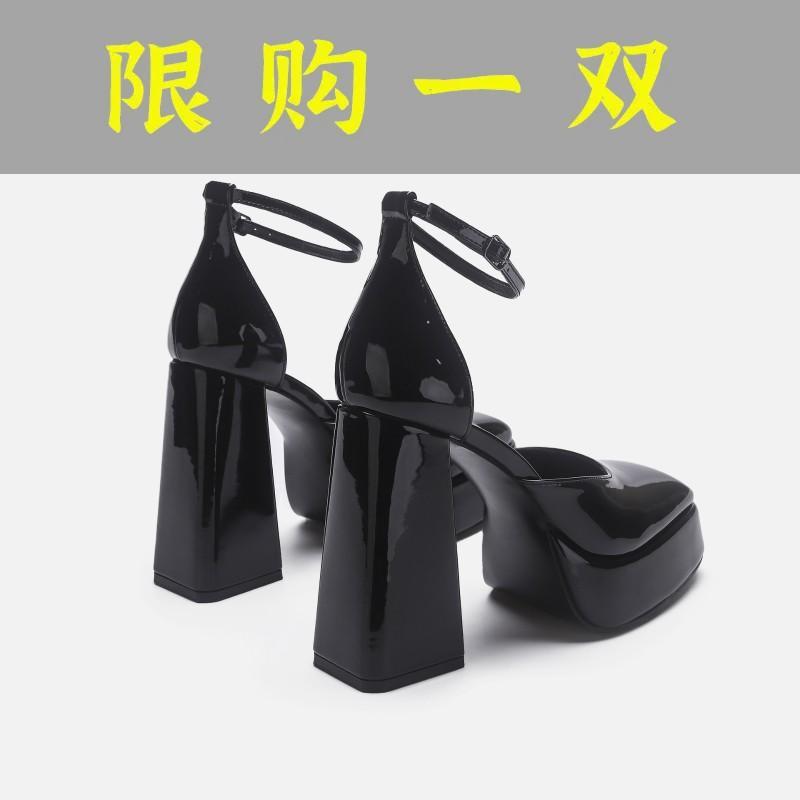 红蜻蜓牌12cm高跟鞋女2023夏新款粗跟防水台玛丽珍鞋女气质时尚