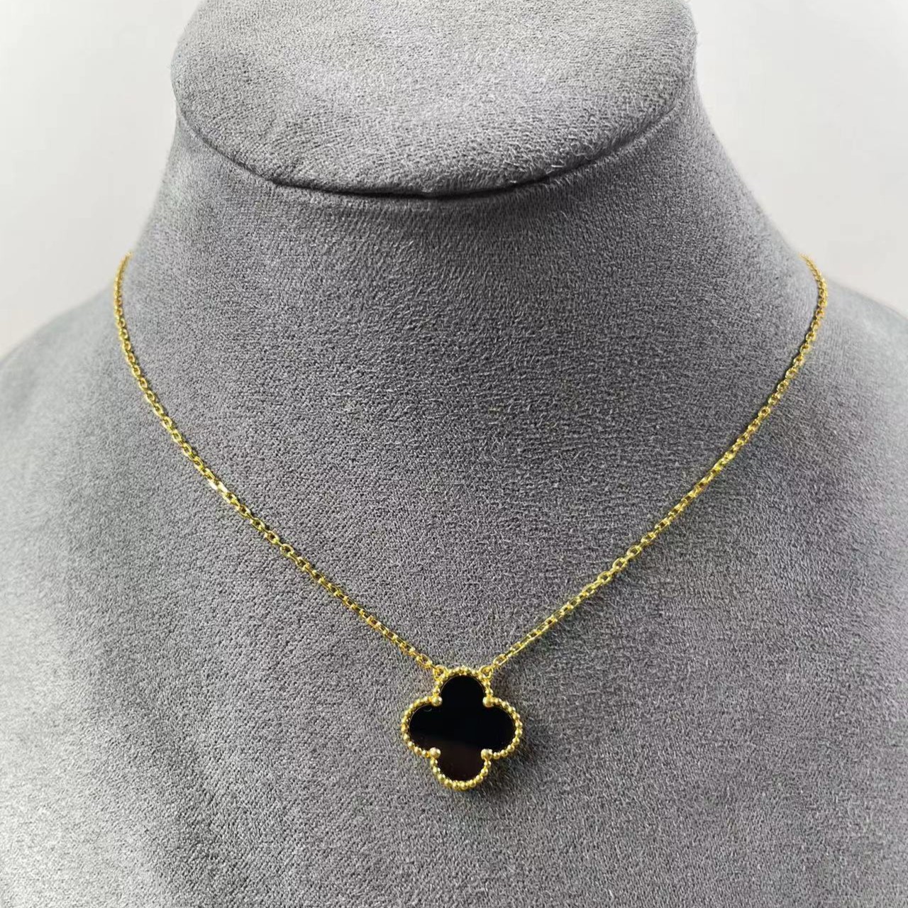 足金999 镶嵌黑玛瑙 四叶草套链 经典款 15mm