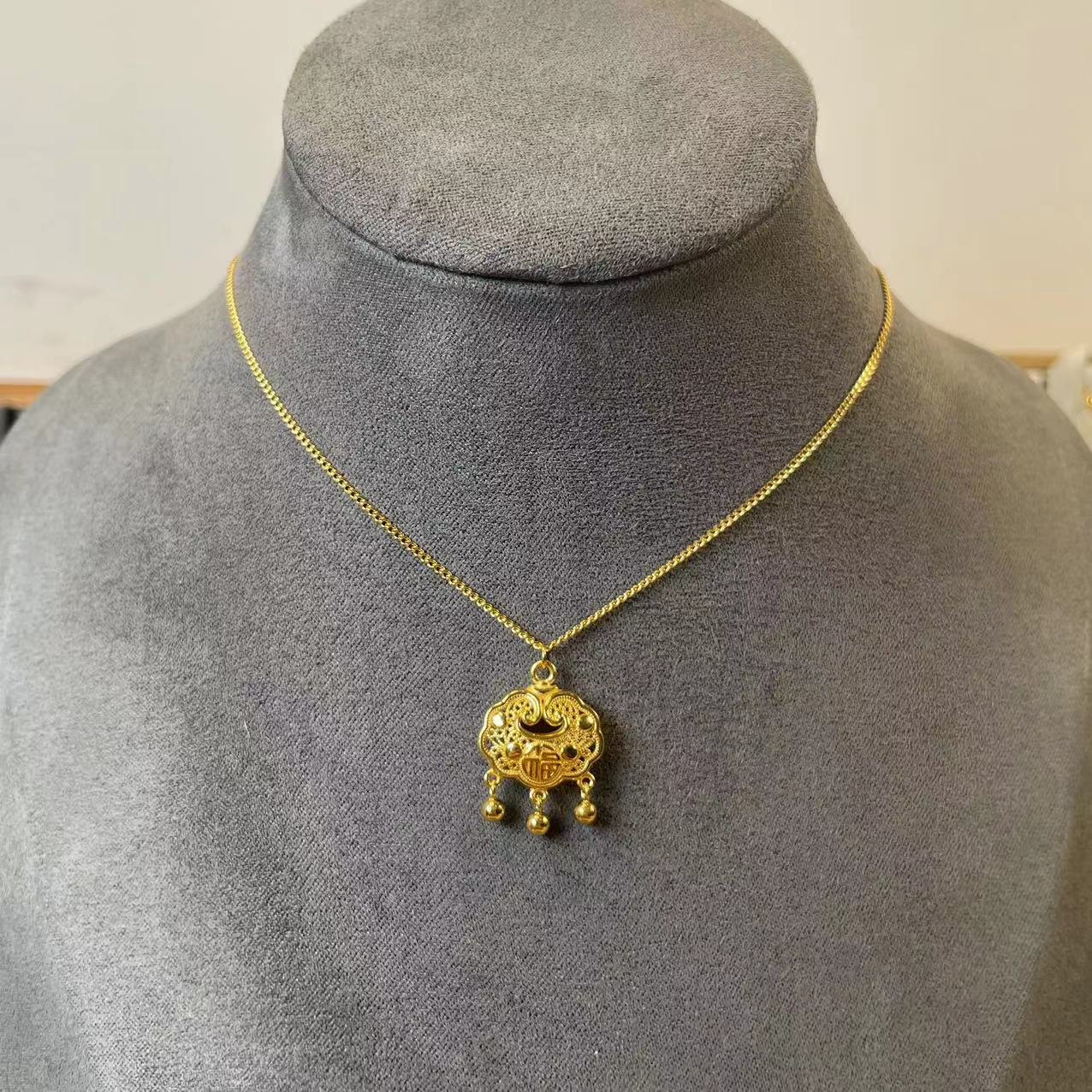 足金999 铃铛锁包套链