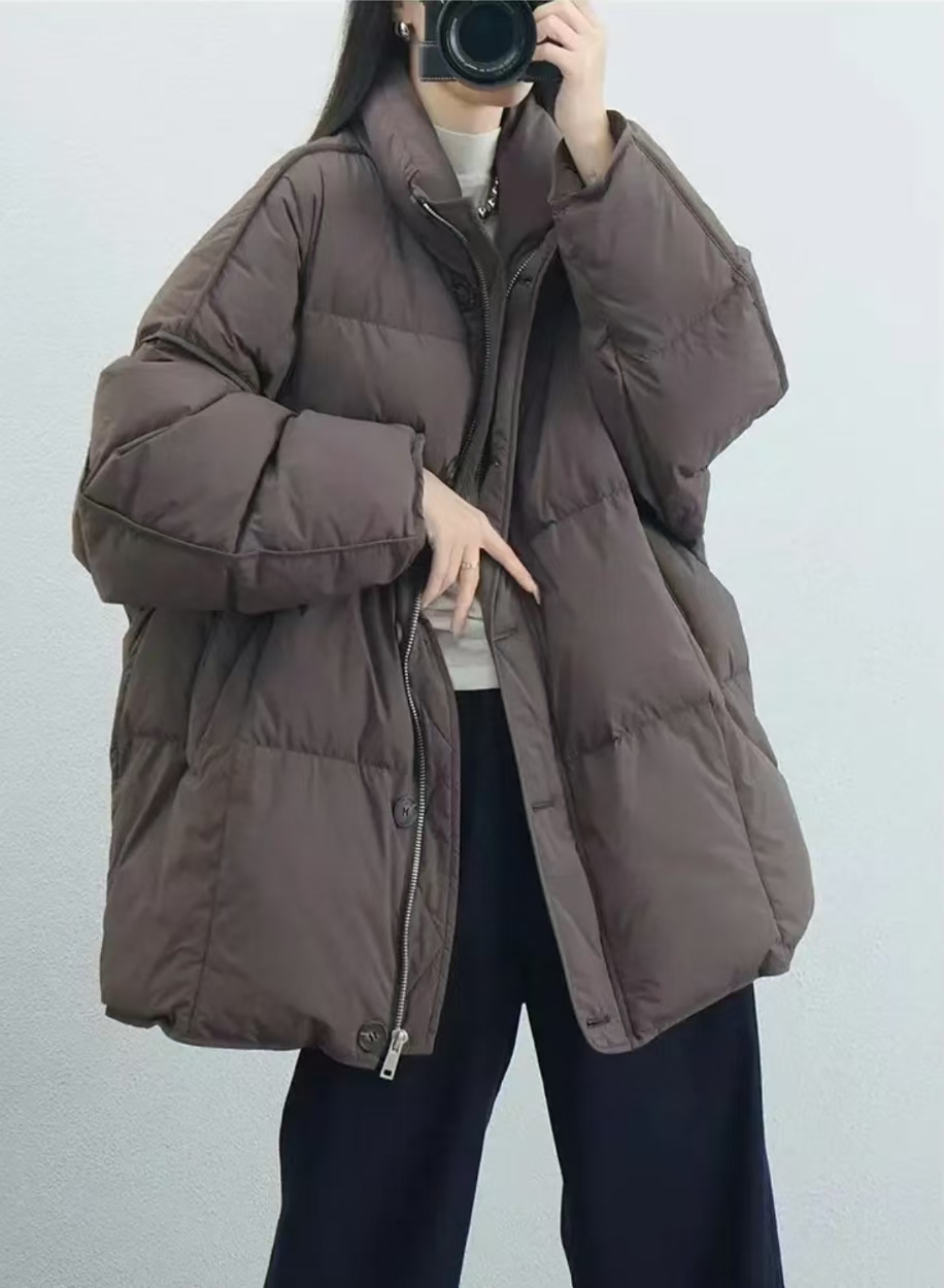 新款2024款休闲时尚加厚大码宽松百搭中长款保暖立领保暖外套