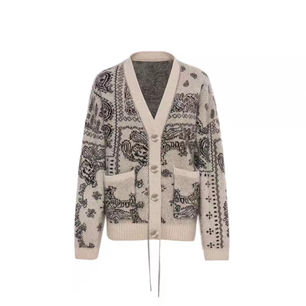 Diana Vevina秋冬链条图腾毛衣开衫