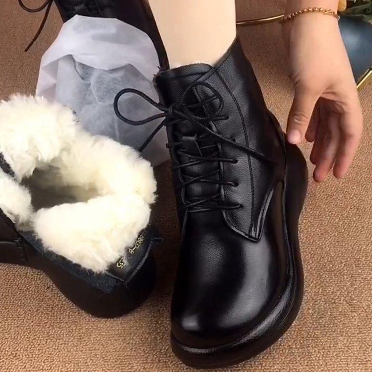 断码清仓2023冬季爆款真皮马丁靴女保暖加厚棉靴复古厚底妈妈棉鞋