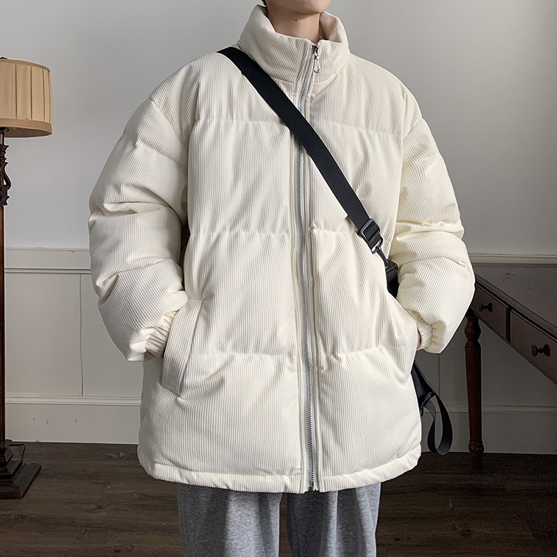 灯芯绒纯色立领棉服男冬季加厚潮流休闲棉袄学生保暖宽松棉衣外套