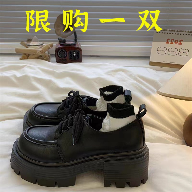 红蜻蜓牌粗跟增高厚底小皮鞋女2023年春夏季新款英伦风复古百搭