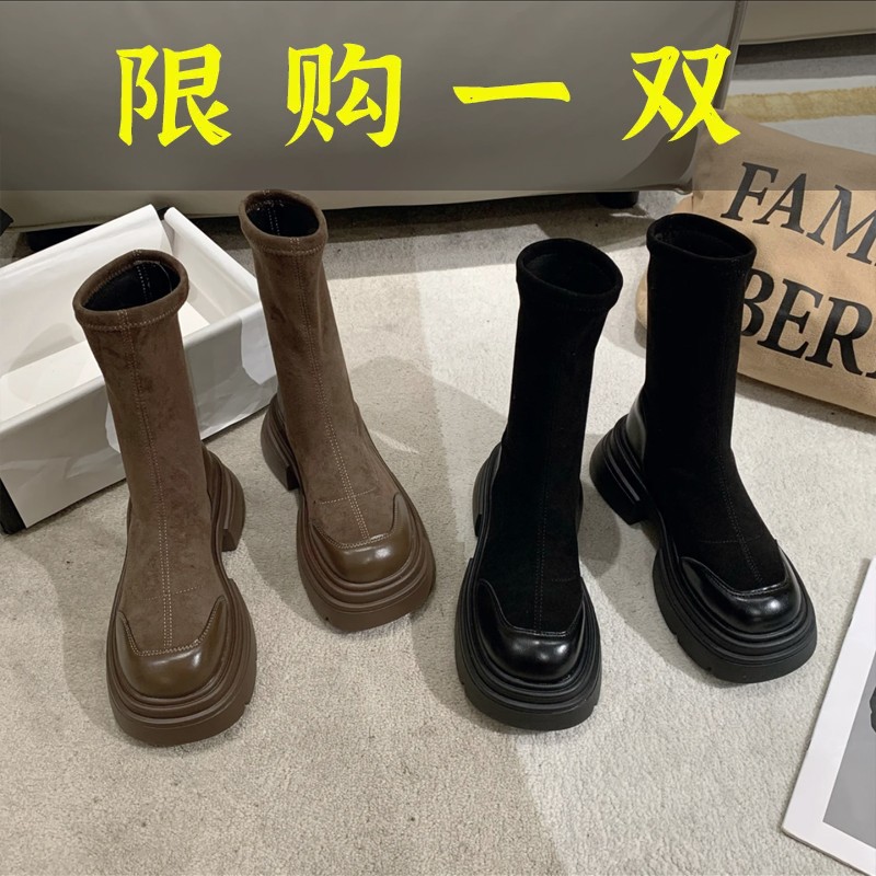 红蜻蜓牌复古英伦风显瘦马丁靴女2023秋季新款时尚百搭厚底机车