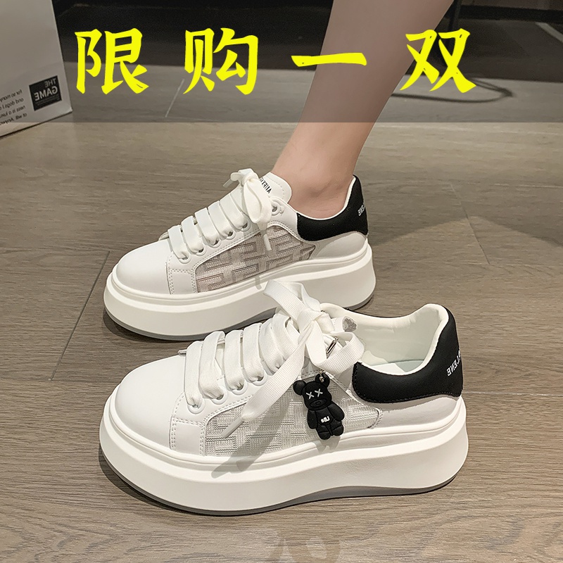 红蜻蜓牌网面透气小白鞋女2023新款夏季薄款小个子百搭松糕厚底