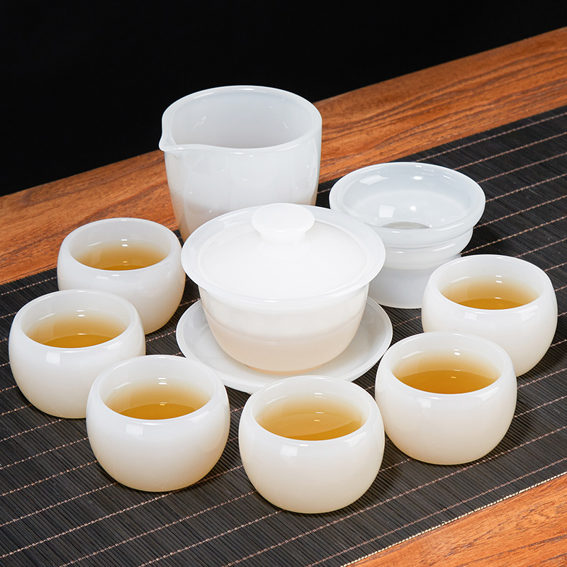 琉璃茶具套装简约创意家用新款功夫盖碗六罗汉杯带过滤整套泡茶器