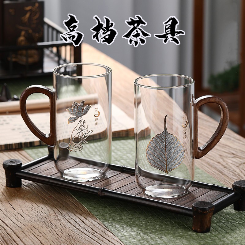 亿品古韵绿茶杯情侣对杯花茶杯高硼硅玻璃喝水杯高档中式禅意水杯
