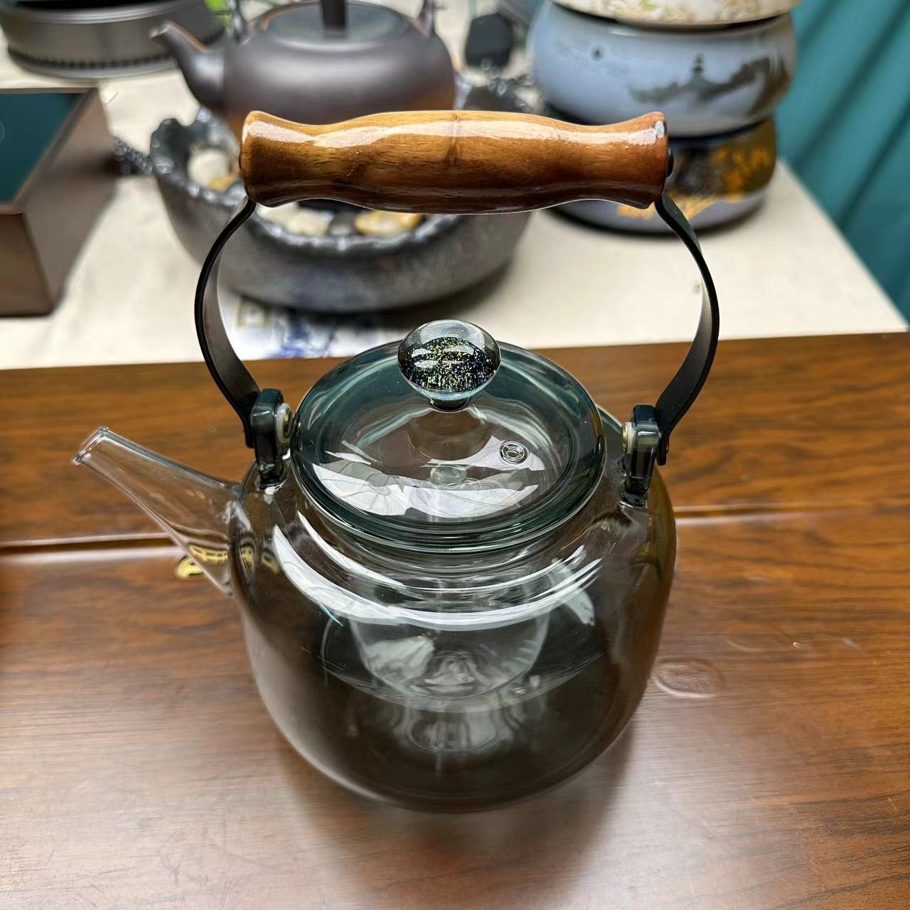 璃韵堂烟灰色大珠星空壶加厚高硼硅玻璃四代提梁壶蒸煮手工一体壶