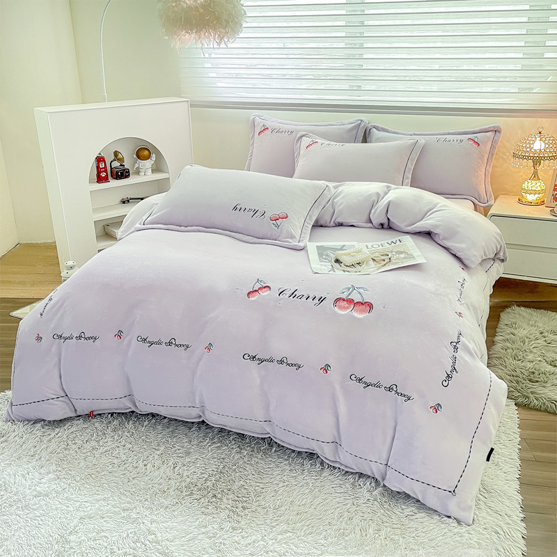 樱桃-加绒加厚牛奶绒四件套新款刺绣贴布绣公主风床品套件-总