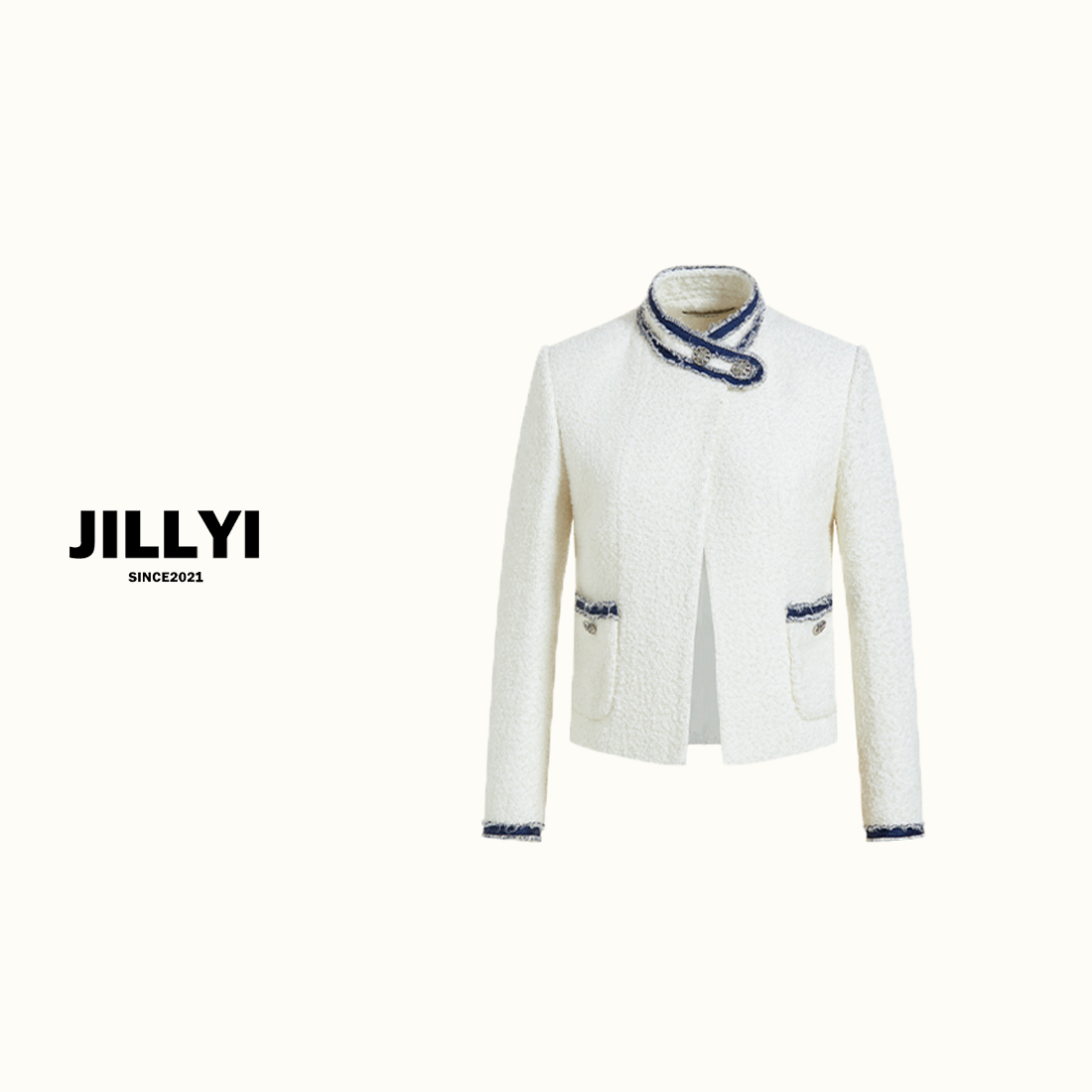 JILLYI珠海店【秋冬雪夜】钻石雪花扣粗花呢外套小香风名媛气质时尚