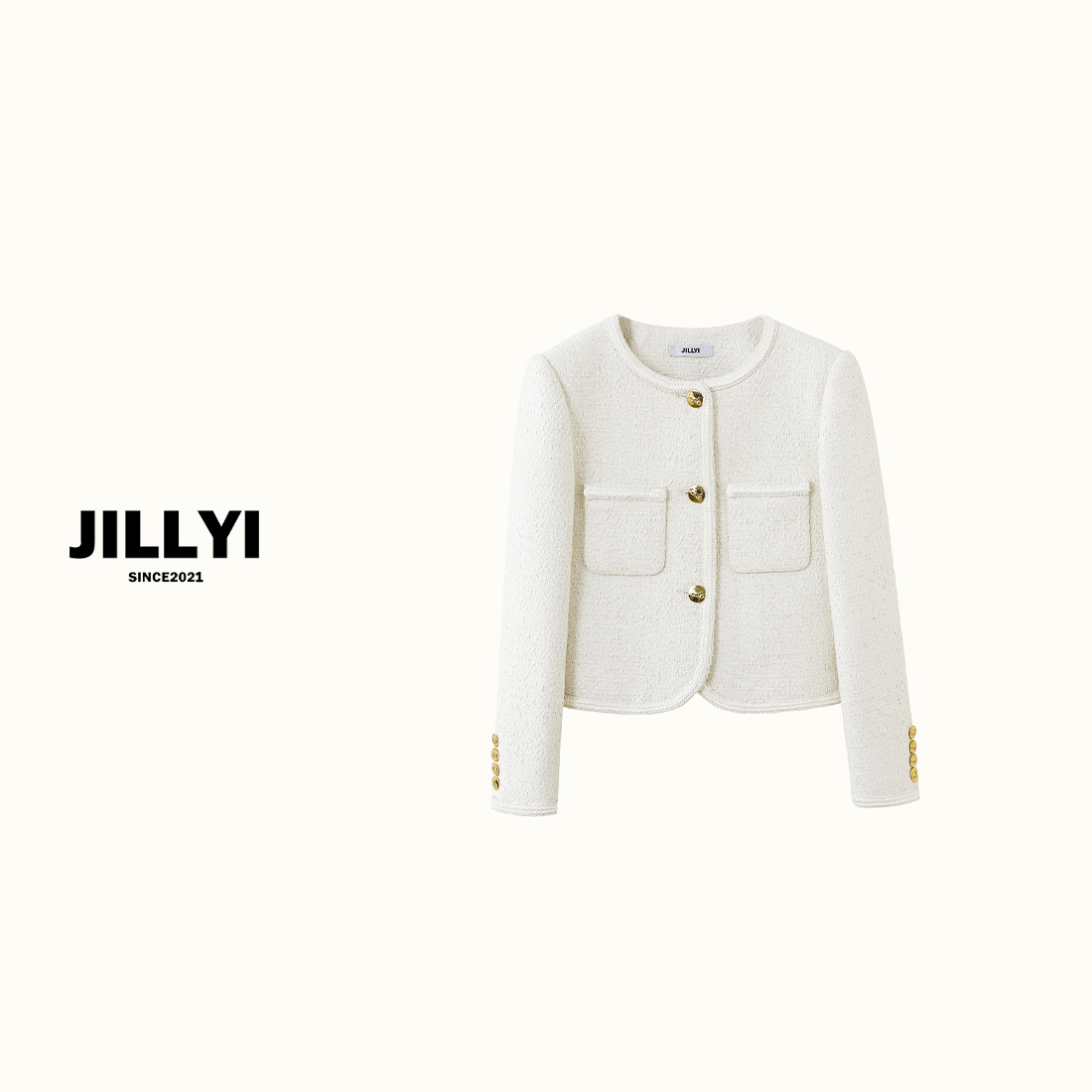 JILLYI【常年断货】法式经典轻奢小香风三扣外套黑/白两色外套圆领