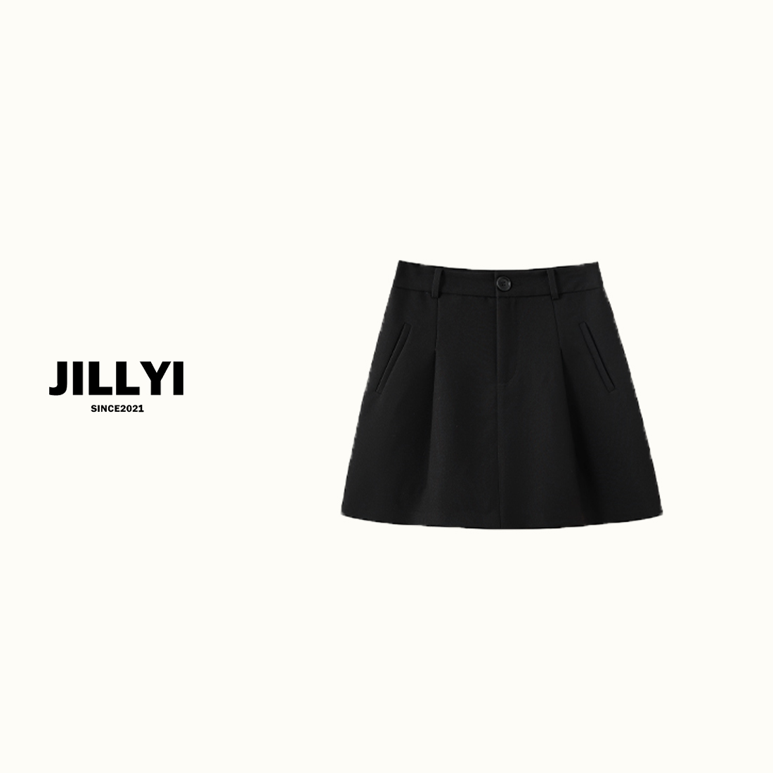 JILLYI【极简主义】黑色简约显瘦气质时尚百搭女士A字百褶短裤