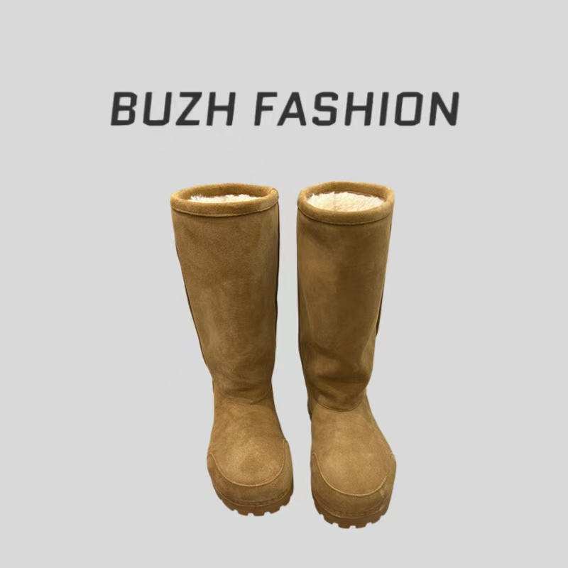 BUZH冬季新款时尚方头丑萌厚底加绒棉鞋雪地靴