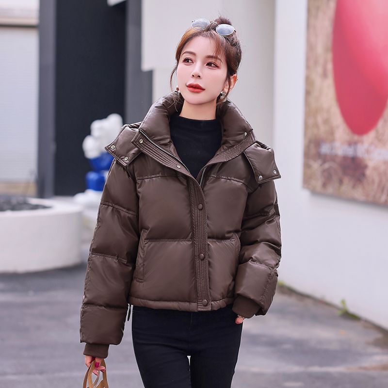 乐乐PU皮羽绒服女2023年冬季新款小个子免洗羽绒加厚保暖/非半身