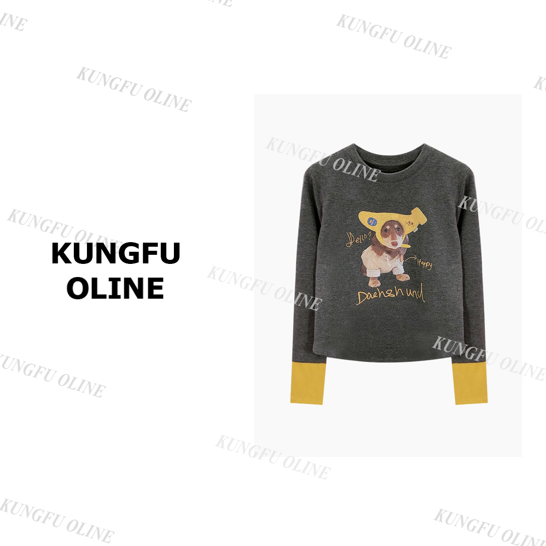 【多多专属】CT7676可爱小狗卡通显瘦打底衫短款撞色长袖T恤女