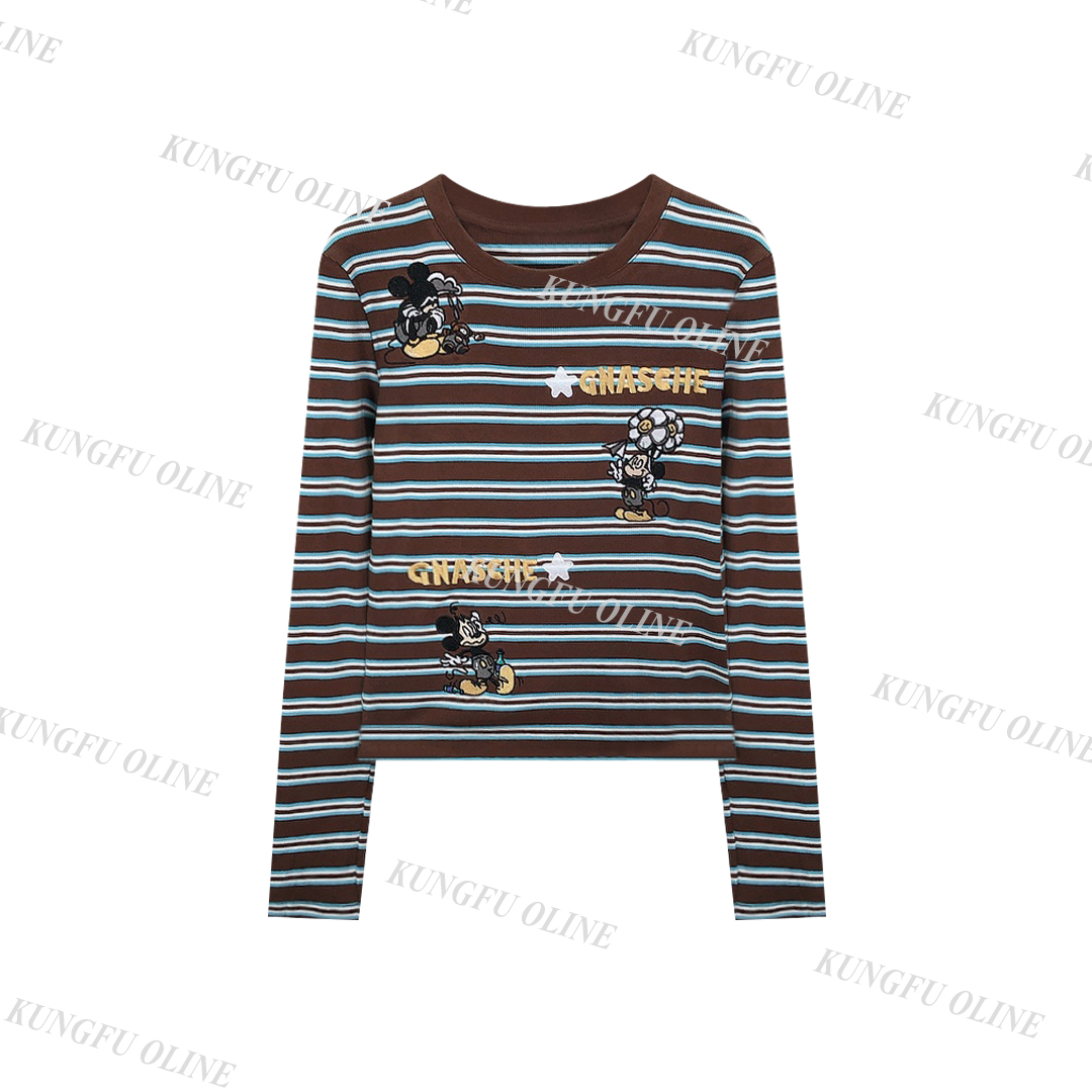 【YY】现CT6869早秋新款印花时尚长袖棉t恤女百搭短打底上衣