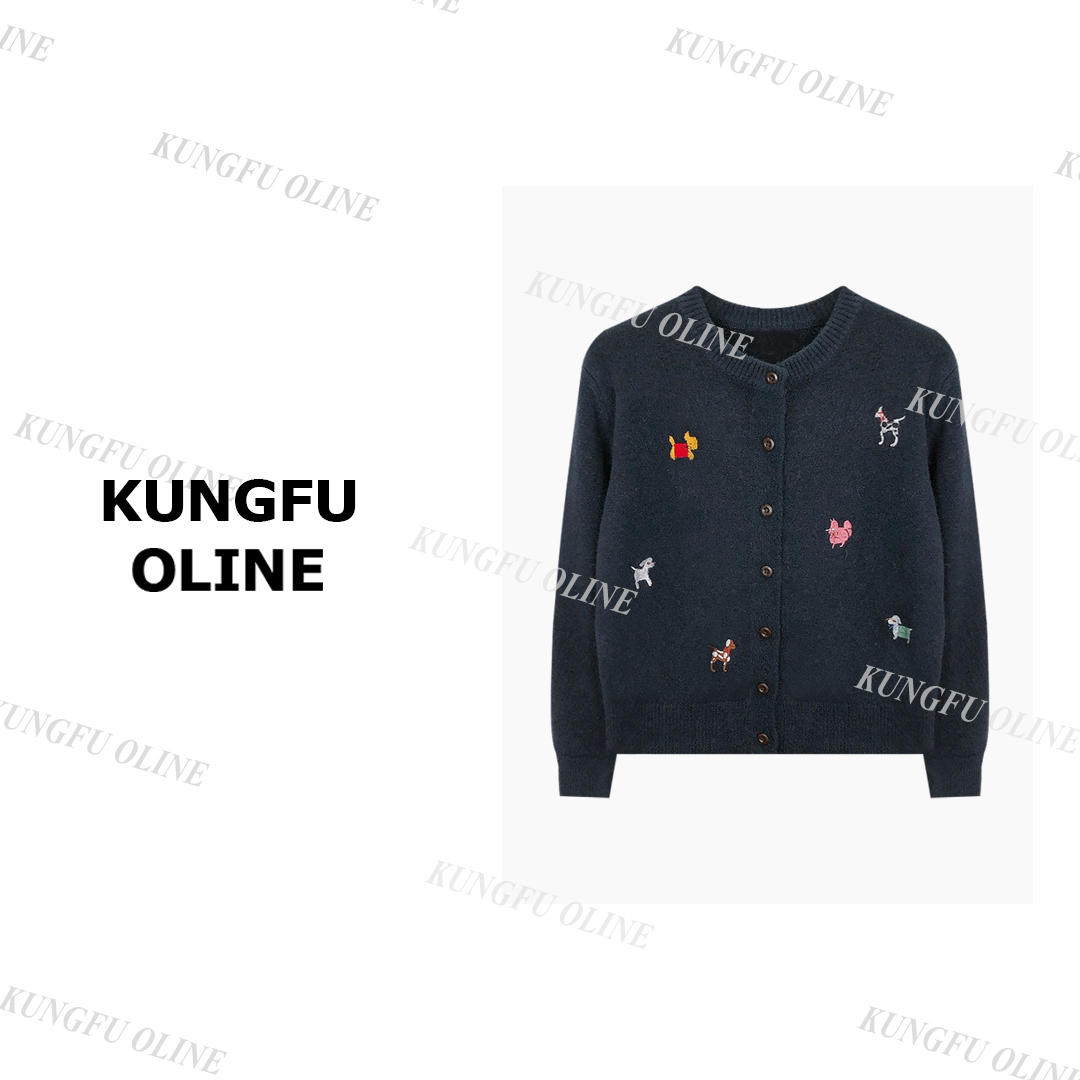 【现现】【小狗开衫】KS7463时髦春款开衫百搭针织可爱女生复古毛衣