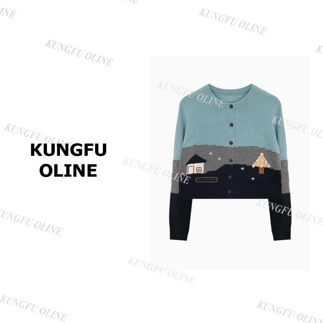 【小妖】现现KS7219秋冬新款小房子开衫女圆领百搭毛针织衫显气质