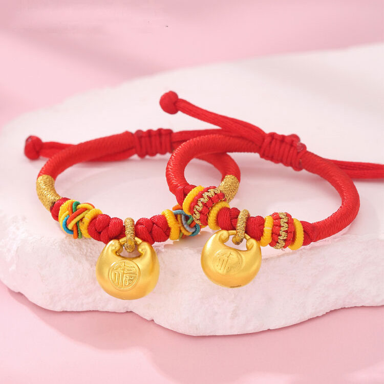 宝宝黄金小胖福手链金坨坨足金999编绳手绳婴儿满月儿童周岁金饰