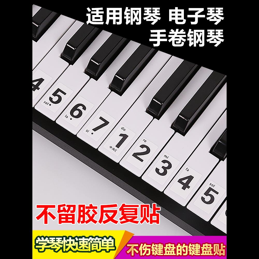 88/61/54键通用钢琴键盘贴纸电子琴手卷钢琴琴贴五线谱简谱键位贴