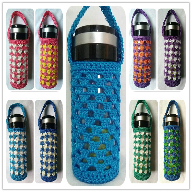 七彩杯套手工编织diy材料包水杯奶茶手提网兜水杯袋保温杯套