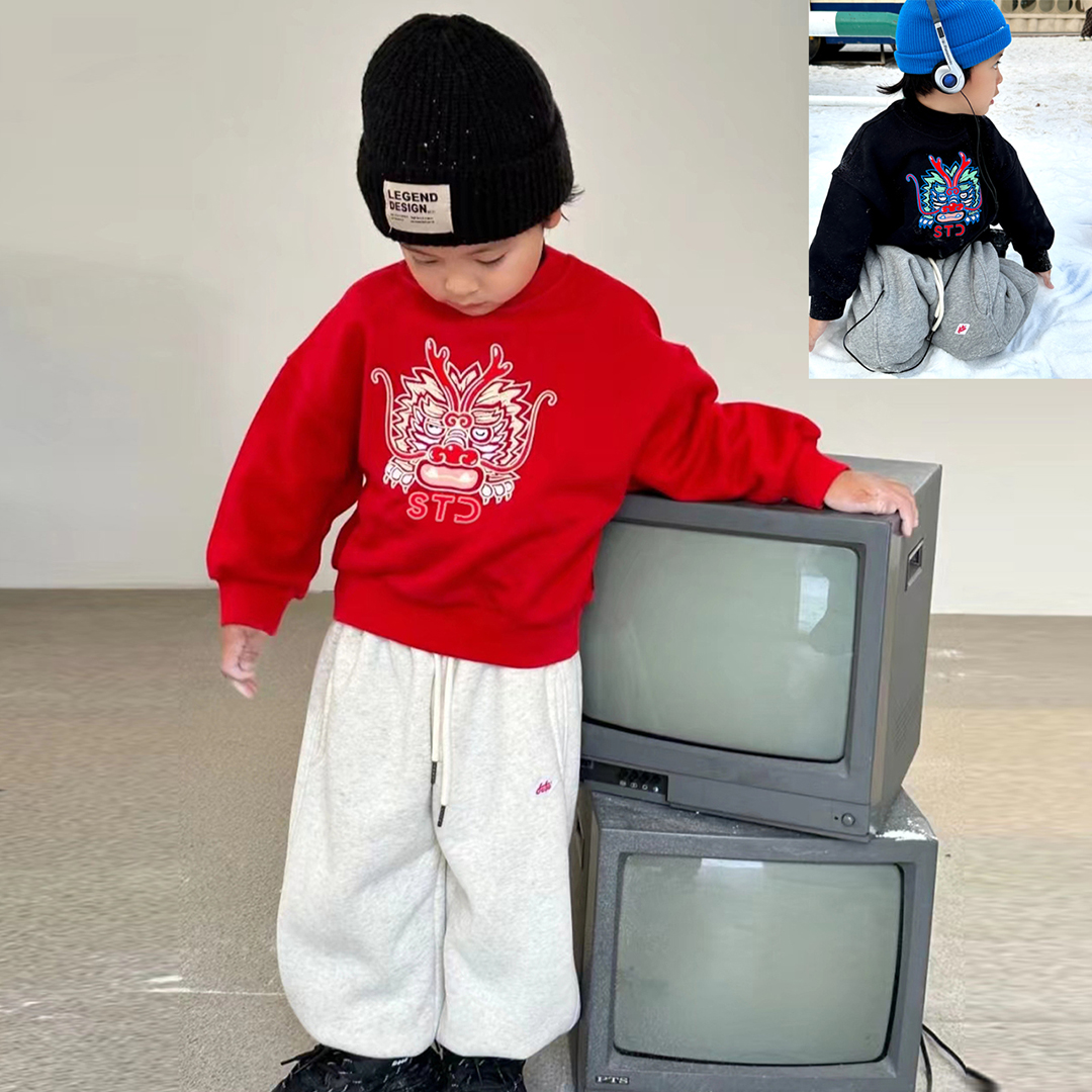 【龙头卫衣】韩版童装冬天加绒加厚卫衣过年喜庆拜年服龙年刺绣上衣