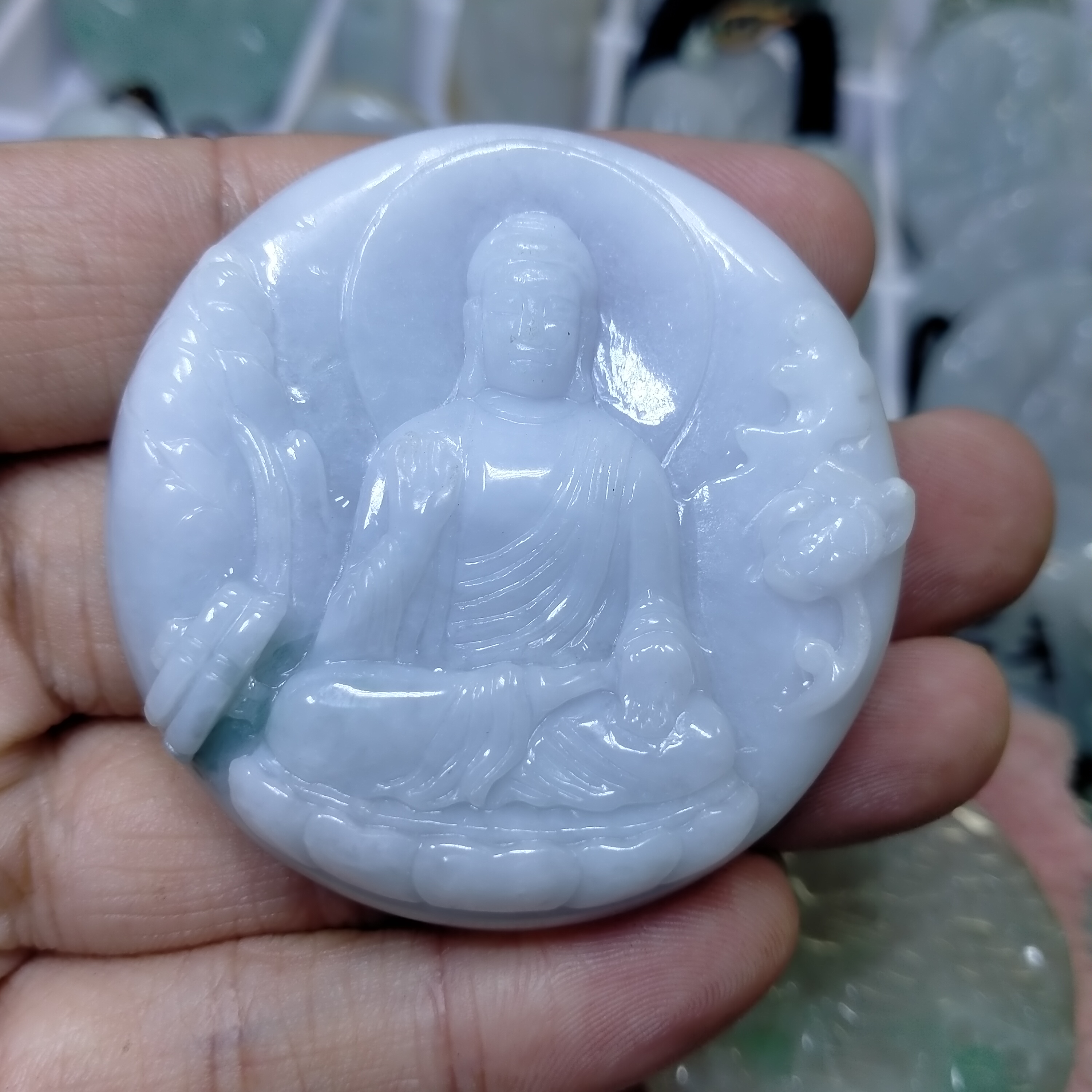 艺萱翡翠，天然A货翡翠阿弥陀佛挂件（尺寸约54x10）