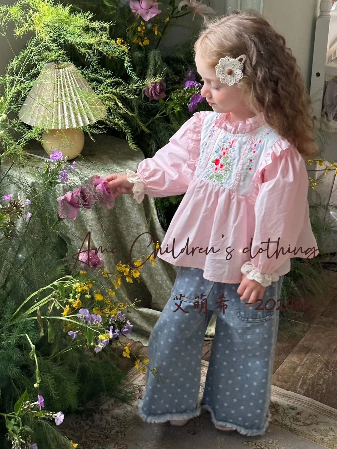 AMX-1209-儿童森系重工刺绣长袖花边衬衫（秋款）