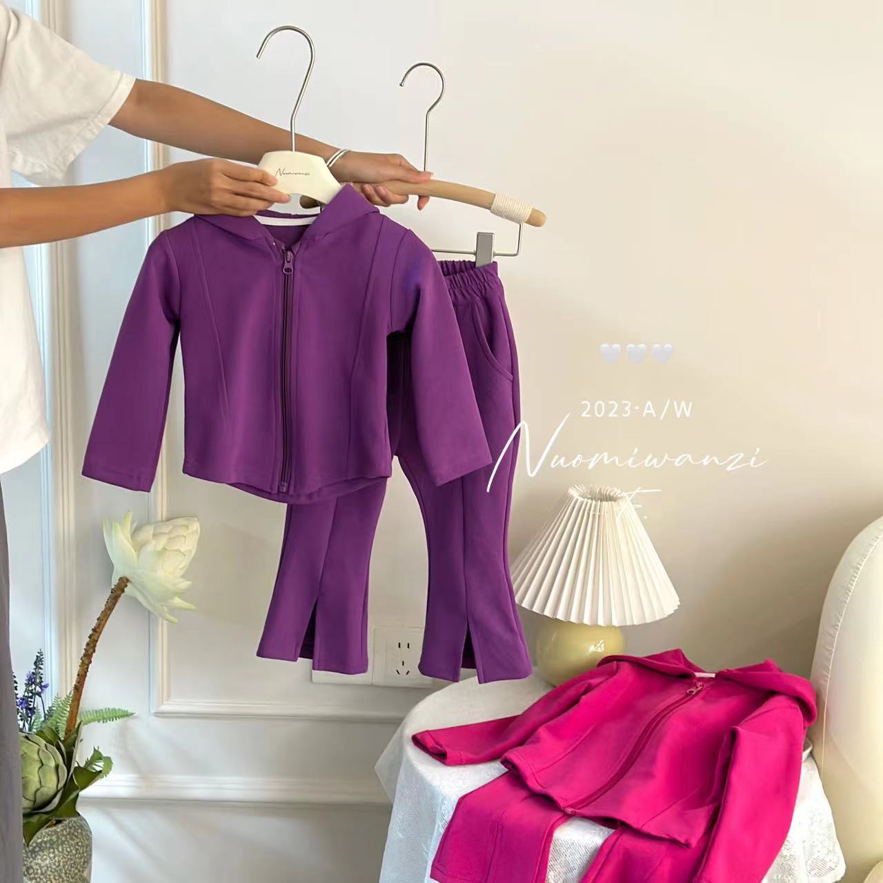 丸子十儿童纯色微喇开叉休闲套装（春秋款） WZJ-5112- 糯米丸子